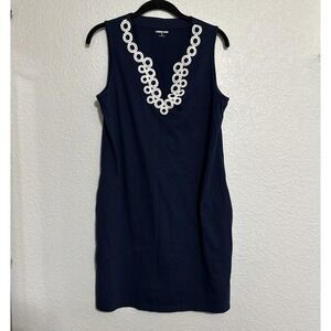 Lands' End Navy Embroidered Sleeveless Sheath Dress/Coverup w/Pockets - SZ‎ M